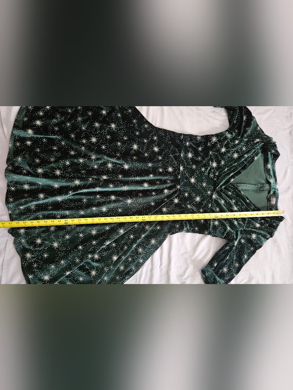 Unique Vintage Delores Velvet Celestial Swing Dress Green Silver Stars XL 14 - Picture 14 of 14